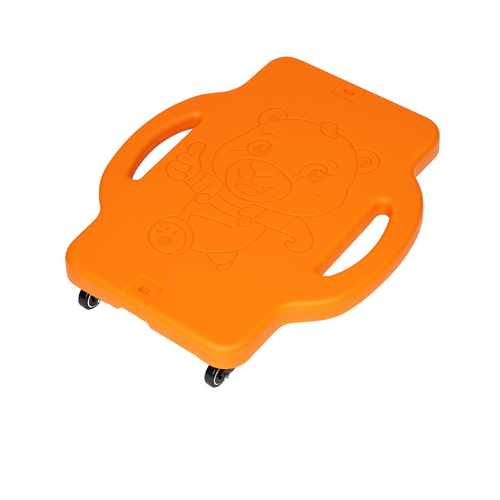 Orange scooter board with contoured handles and four wheels
