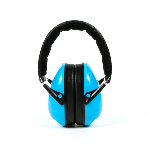Blue children's ear defenders with padded headband, extended